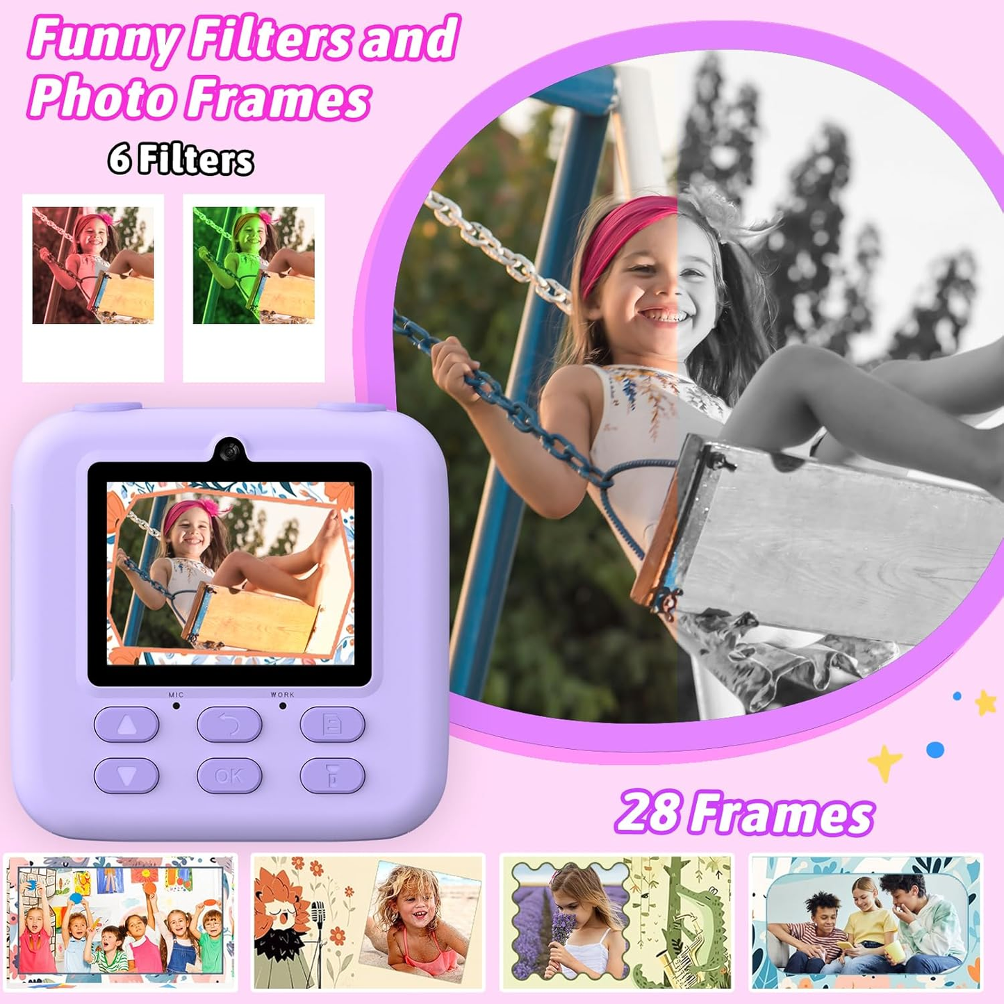 Appareil photo instantané enfant petite fille souriante