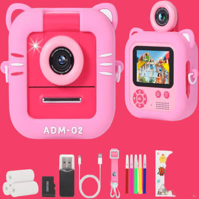 appareil photo enfant rose avec accessoires