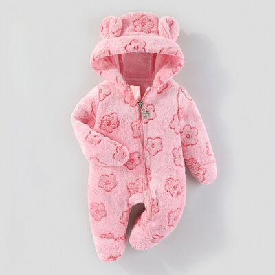 Barboteuse rose Ă capuche