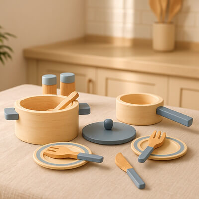 Set complet de dinette en bois avec accessoires, cuisine miniature pour enfants