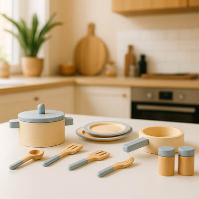 Dinette en bois complète pour enfants, jeu d’imitation éducatif et créatif