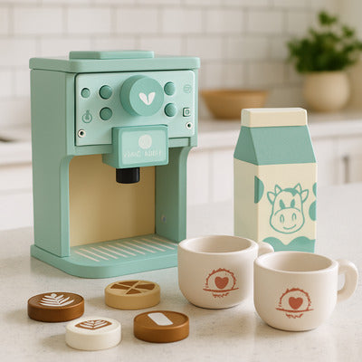 Dinette en bois avec machine à café et accessoires, jeu d’imitation réaliste pour enfants