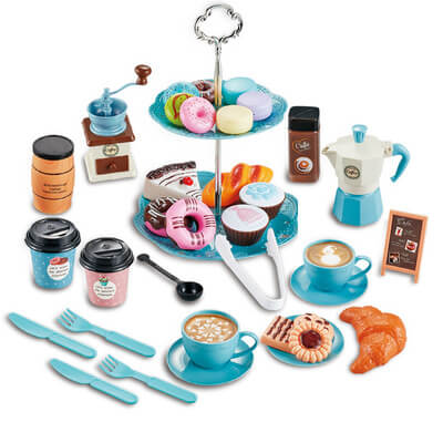 Dinette service à thé complet pour enfants, couleur bleu