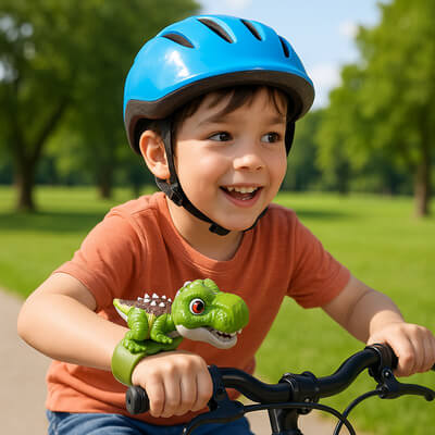 enfant jouant à vélo avec un talkie walkie enfant au poignet