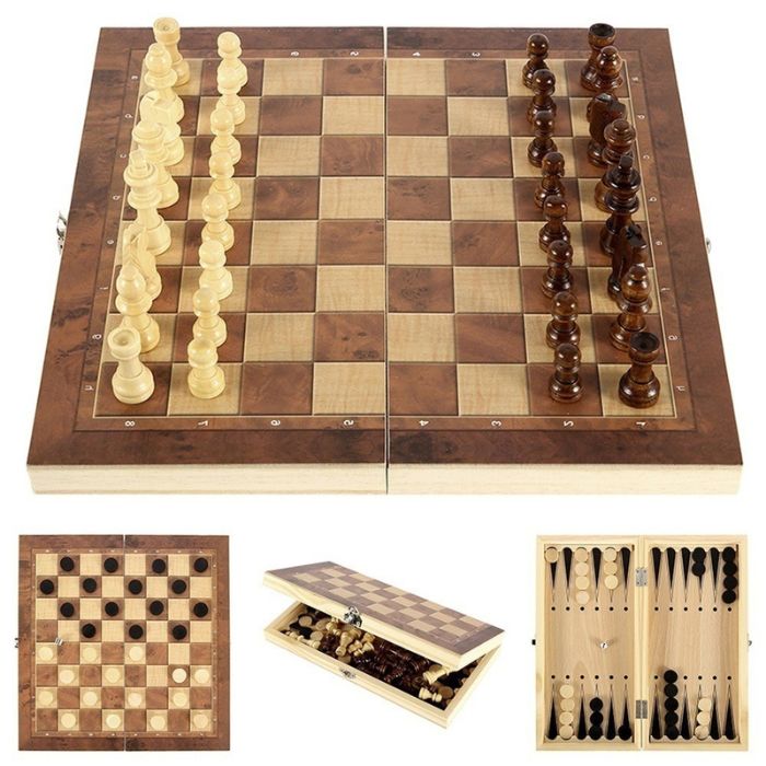 jeu d'échec en bois pour adulte jeu de société jeu d'échec bois boutique l'enfant malin 3 en 1 jeu de dame en bois backgammon en bois