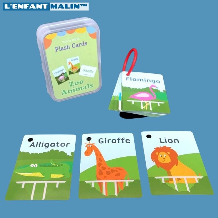 jeu éducatifs anglais pour enfants flashcards anglais pour débutant facile pour les enfants jeu intéractif jeu éducatifs avec carte illustré facile pour les enfants pour initiation à l anglais boutique jeu éducatifs l'enfant malin collection anglais pour enfants les animaux du zoo