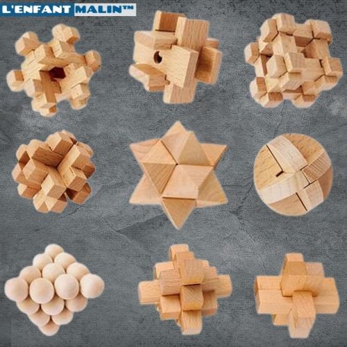 boite assortiment de neuf casse tete chinois en bois casse tete boule casse tete etoile casse tete pyramide casse tete adulte casse tete bois casse tete cube en bois jeu casse tete adulte casse tete adulte