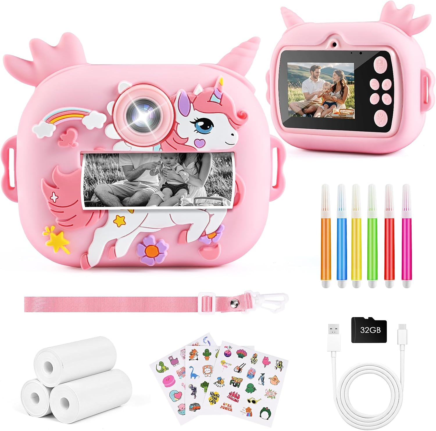 appareil photo enfant rose avec accessoires