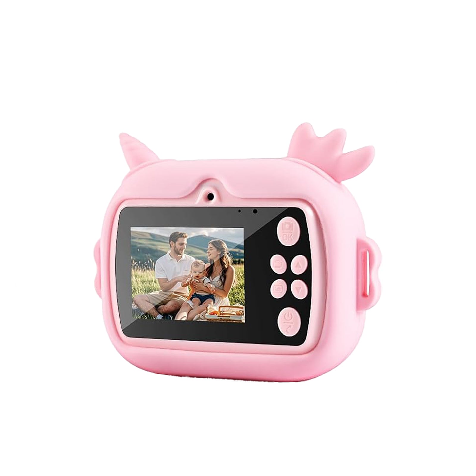 appareil photo enfant rose famille heureuse