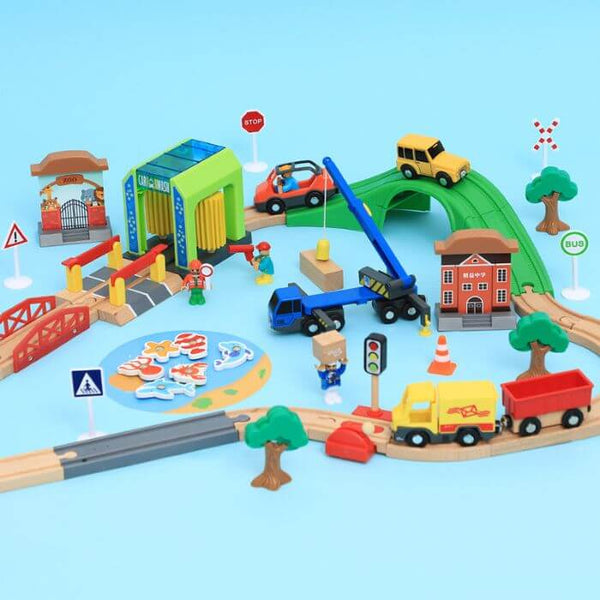 Circuit voiture montessori en bois-Petit voiture et train pour enfant –  L'Enfant Malin