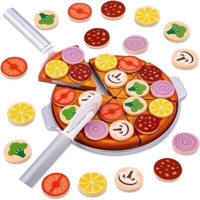 Dinette pour enfant en forme de pizza réaliste à découper, jeu d’imitation créatif et amusant