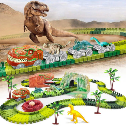 circuit voiure multipieces avec dinosaures et voiture electrique lumineuse