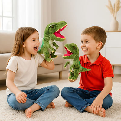 des enfants heureux jouant aux jouets dinosaures