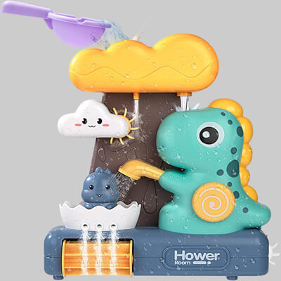 Jouet de bain dinosaure interactif avec cascade d’eau et moulin coloré