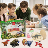 les enfants avec leur calendrier de l'avant noel jouet dinosaure