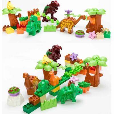 blocs de constructions avec des jouets dinosaures
