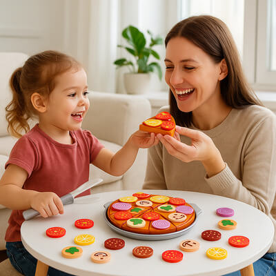 mère et fille jouant à la dinette, jeu de rôle, moment de complicité