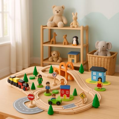 train en bois dans une chambre d'enfant