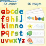 jeu éducatifs pour apprendre l anglais avec 52 lettres en bois colorés alphabet et 56 images avec des illustrations pour l anglais débutant l enfant malin collection pour enfants