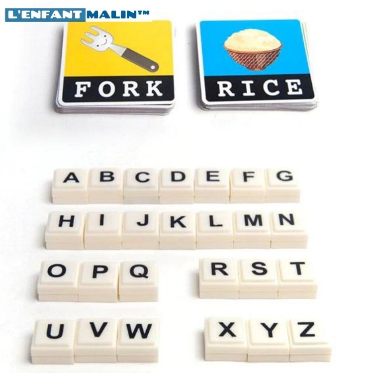 jeu éducatifs pour apprendre l anglais débutant avec carte illustré et lettres pour former des mots enfant malin