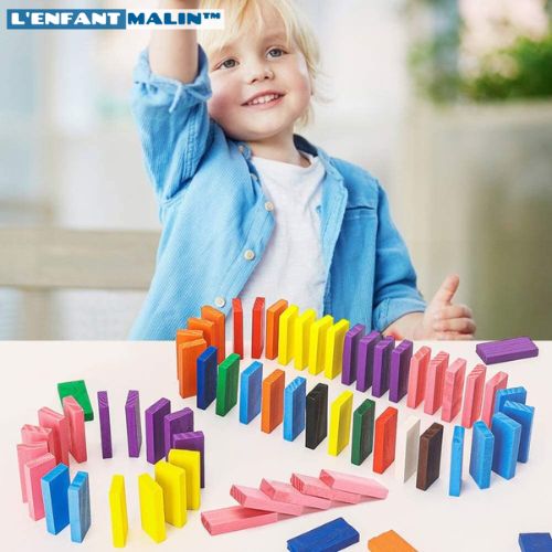 Jeu de domino - Jeu de construction en bois coloré pour enfant – L