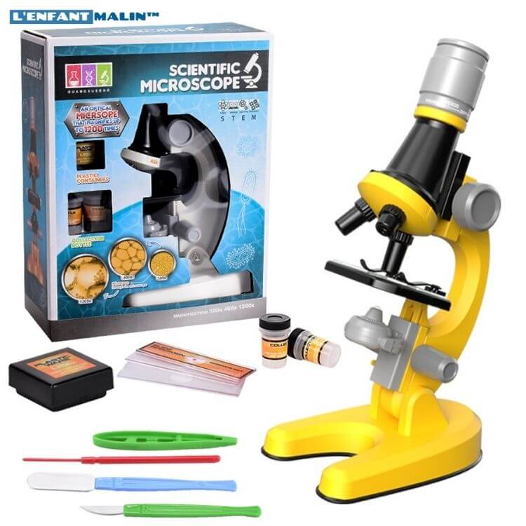 Mxzzand jouet de microscope pour enfants Kit de Microscope pour enfants,  Image claire 1200x, lentille à Angle réglable, jeux piece
